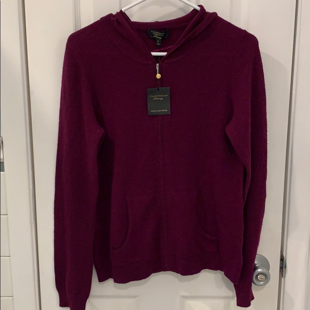 Charter Club Black Cherry Cashmere Hoodie NWT